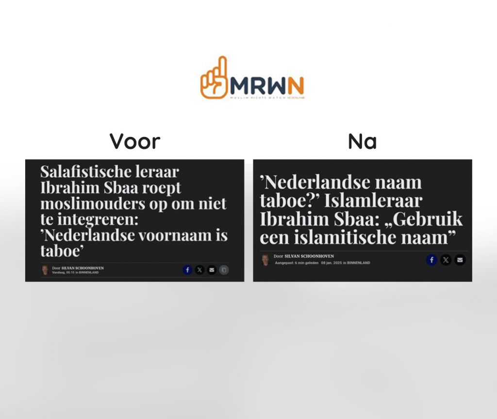 Telegraaf wijzigt opruiende titel van artikel na klachten MRWN