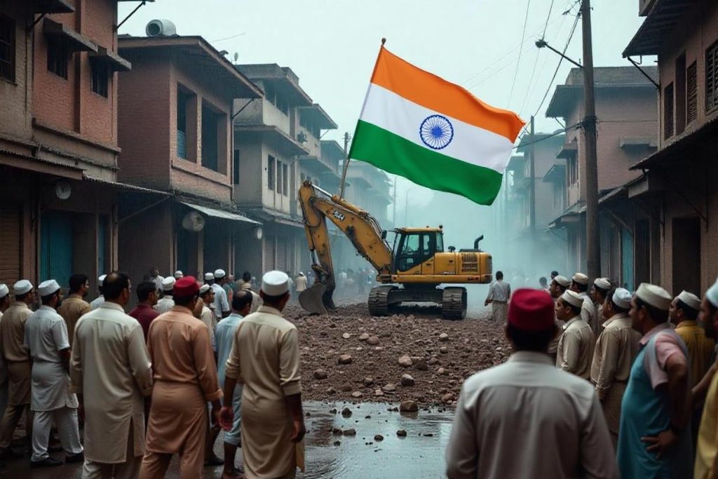 Woningen moslims platgewalst in India
